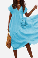 Fern | Women's V-Neck Tiered Maxi Dress Short Sleeve Flowy