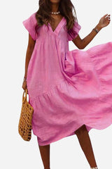 Fern | Women's V-Neck Tiered Maxi Dress Short Sleeve Flowy