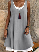 Sage | Women's Sleeveless Midi Dress Scoop Neck Faux Two-Piece Summer