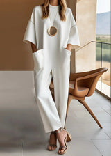 Luna | Women's Short Sleeve Wide Leg Jumpsuit Relaxed Fit Elegant