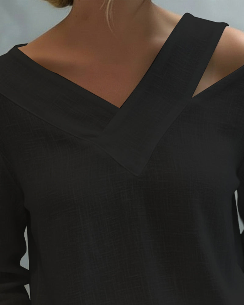 Vera | Women's Asymmetric V-Neck Long Sleeve Linen Look Top