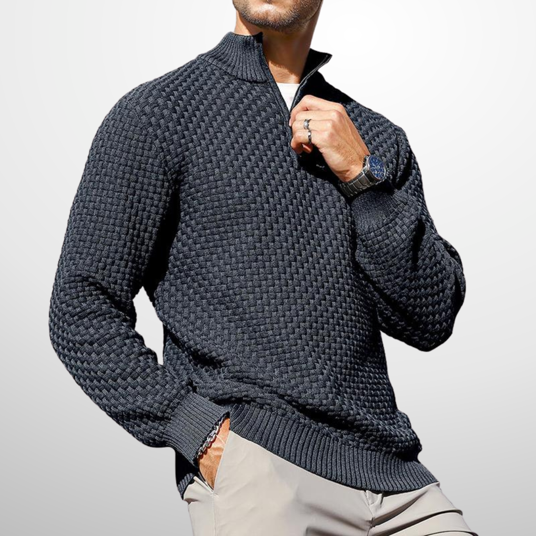 Men’s Basket-Textured Quarter-Zip Sweater