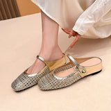 Mira | Women's Woven Mule Flats Mary Jane Strap Slip-On Shoes