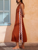 Mila | Women's Sleeveless Midi Dress Wave Trim Side Slit