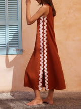 Mila | Women's Sleeveless Midi Dress Wave Trim Side Slit