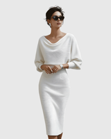 Celeste | Women's Cowl Neck Batwing Sleeve Midi Dress