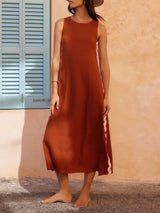 Mila | Women's Sleeveless Midi Dress Wave Trim Side Slit