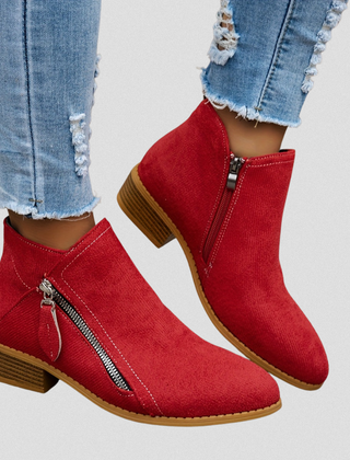 Women's Zip Ankle Boots - All-Day Comfort Fit - Red