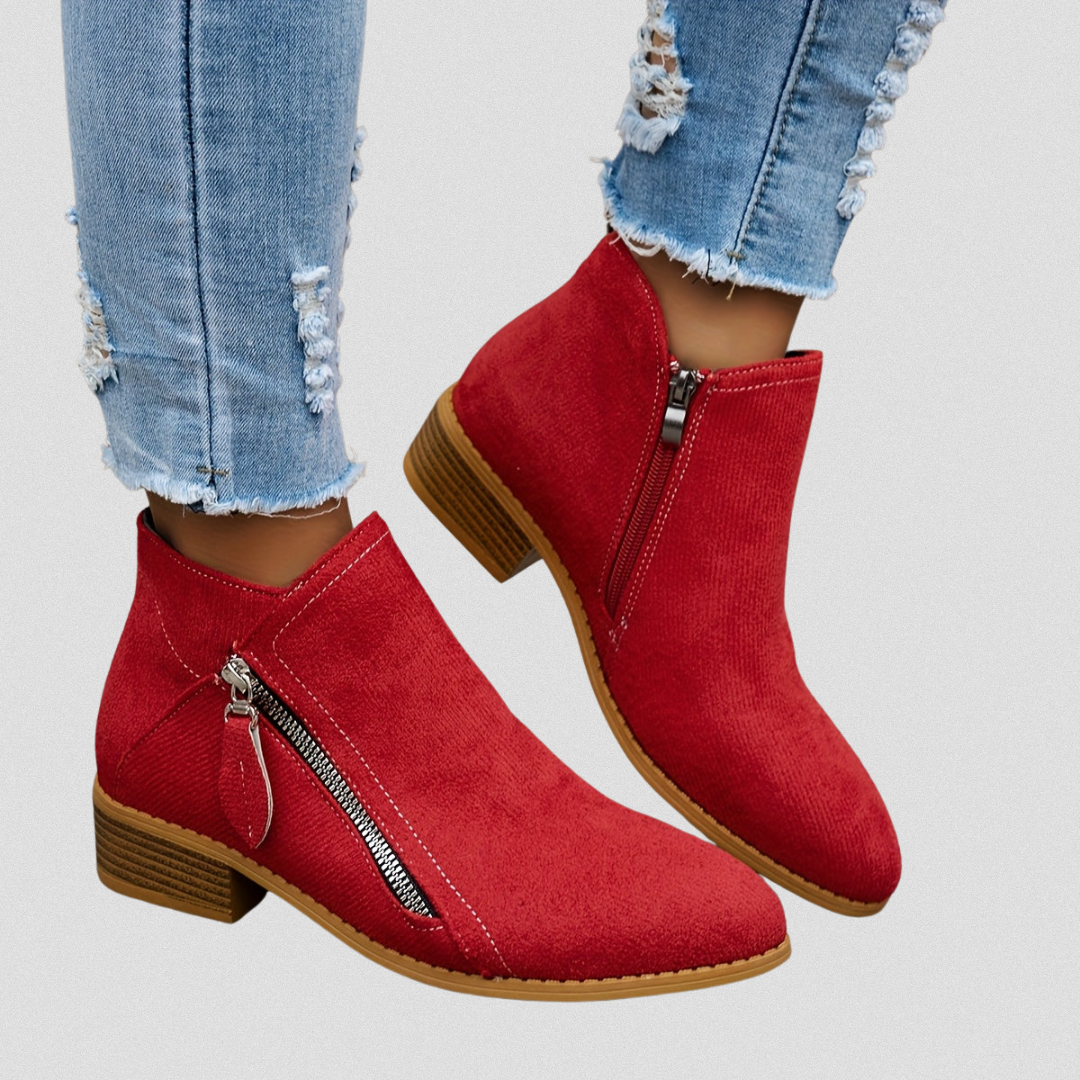 Women's Zip Ankle Boots - All-Day Comfort Fit - Red