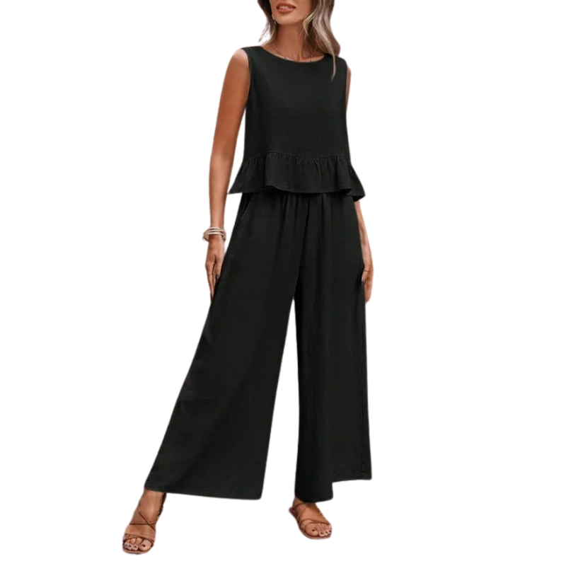 Willow | Women's 2 Piece Ruffle Hem Tank Top and Wide Leg Trousers