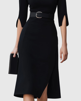 Harper | Women's Belted High Neck Midi Dress Split Sleeve