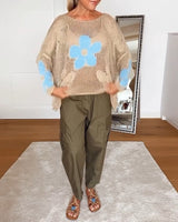 Luna | Women's Oversized Crochet Knit Top with Floral Detail
