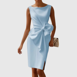 Sophia | Women's Sleeveless Boat Neck Midi Dress Side Bow