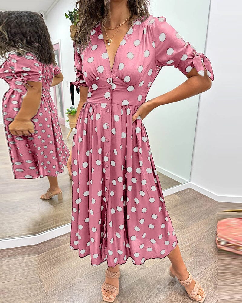 Amelia™ | Polka Dots V-Neck Dress