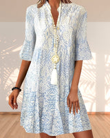 Isla | Women's V-Neck 3/4 Sleeve Boho Print Midi Dress