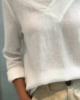 Vera | Women's Asymmetric V-Neck Long Sleeve Linen Look Top
