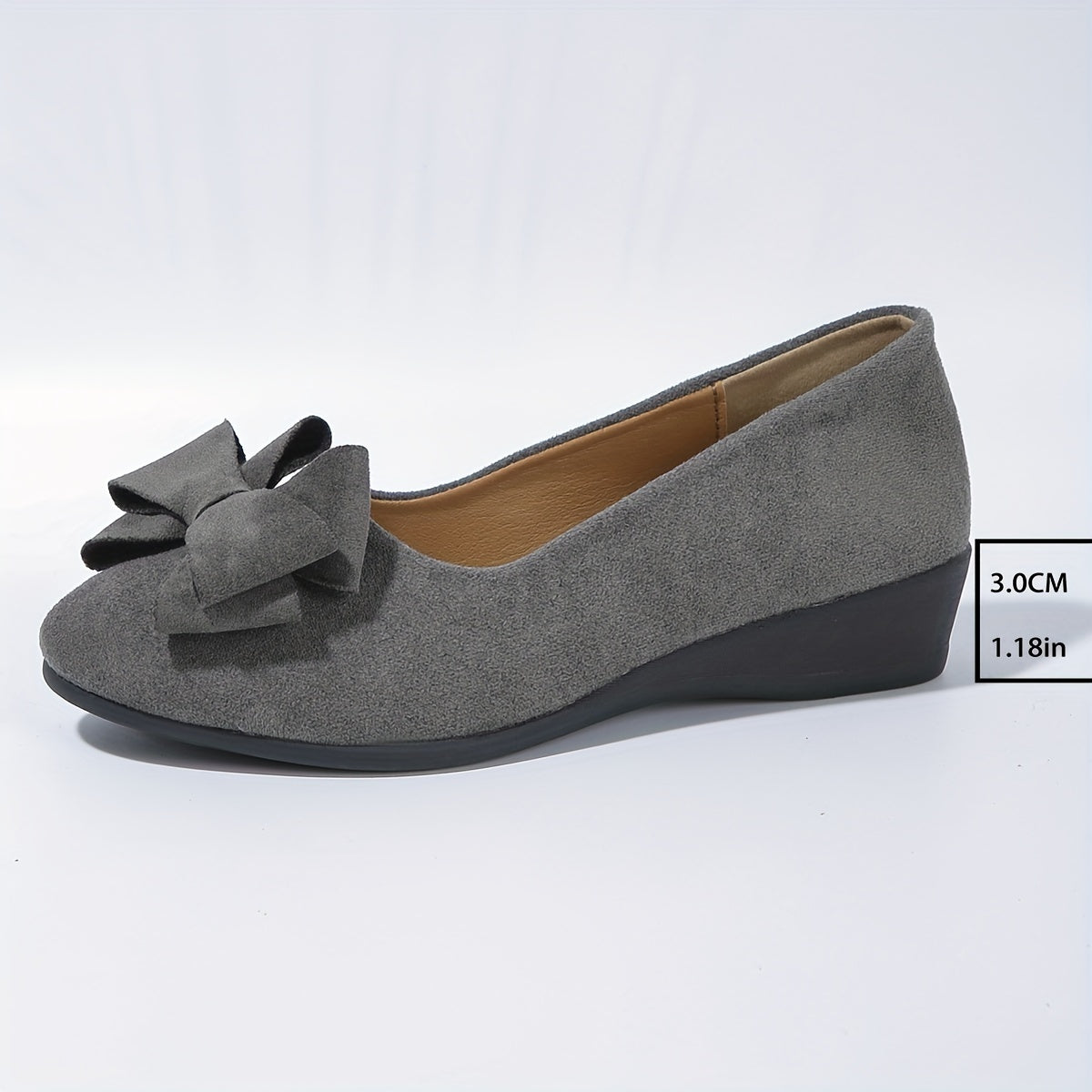 Maisie | Women's Wedge Ballet Flats Bow Detail Suede Slip On Shoes