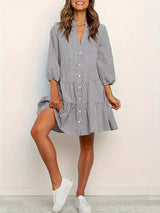 Daisy | Women's Striped Smocked Waist Mini Dress 3/4 Sleeve Tiered Hem