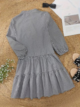 Daisy | Women's Striped Smocked Waist Mini Dress 3/4 Sleeve Tiered Hem