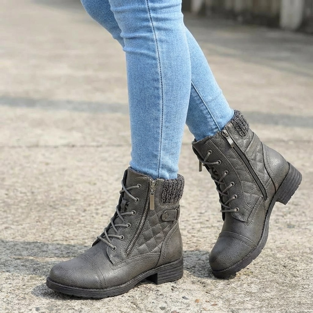 Women’s Quilted Leather Lace-Up Ankle Boots