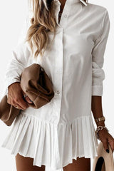 Ellie | Women's Shirt Dress Long Sleeve Pleated Hem Mini Dress