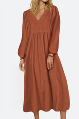 Hazel | Women's V-Neck Long Sleeve Midi Dress Loose Fit