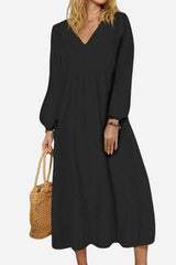 Hazel | Women's V-Neck Long Sleeve Midi Dress Loose Fit