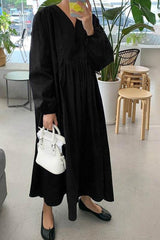 Hazel | Women's V-Neck Long Sleeve Midi Dress Loose Fit