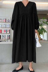 Hazel | Women's V-Neck Long Sleeve Midi Dress Loose Fit