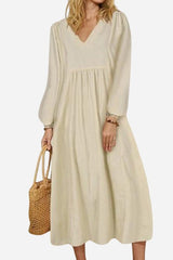 Hazel | Women's V-Neck Long Sleeve Midi Dress Loose Fit