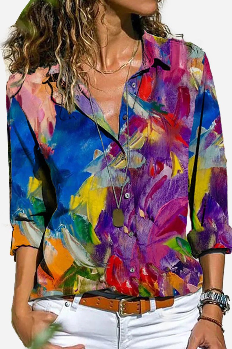 Vivienne | Women's Printed Shirt Long Sleeve Abstract Print Button-Up Top