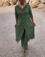 Jade | Women's 2 Piece Printed Wide Leg Trouser Set 3/4 Sleeve