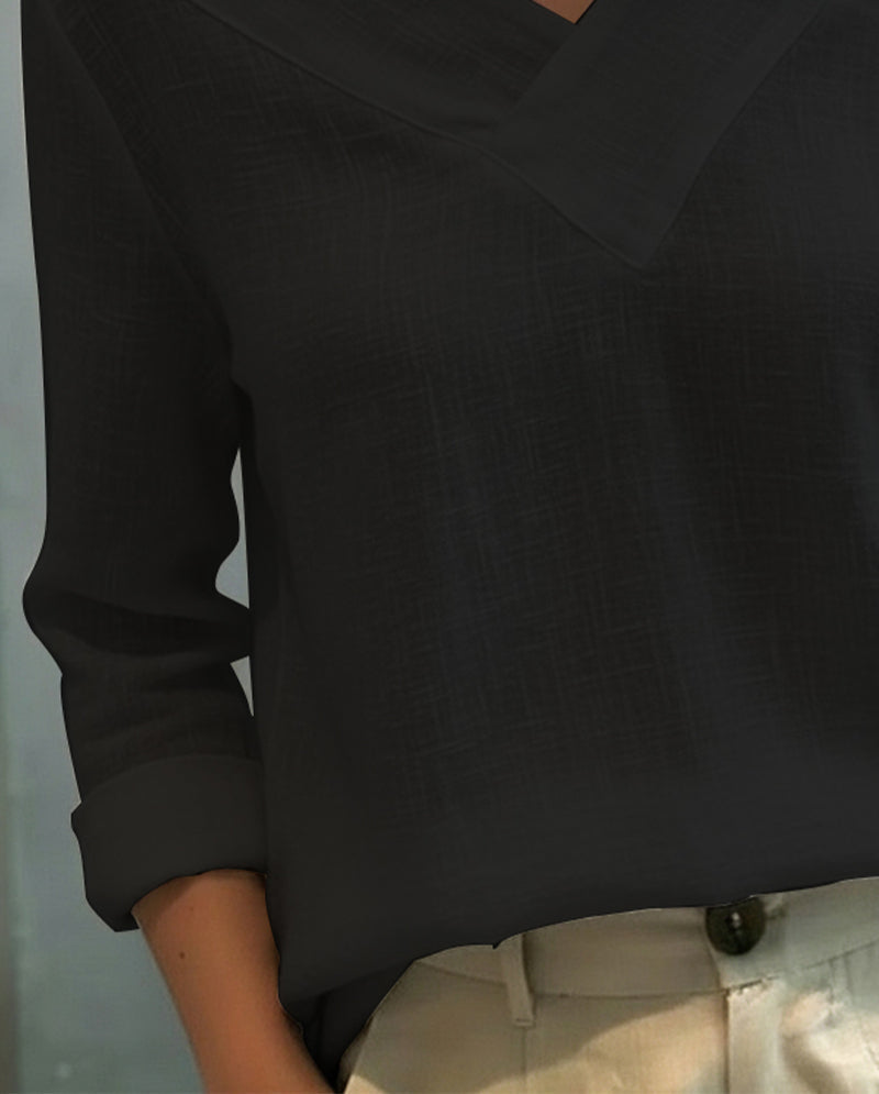 Vera | Women's Asymmetric V-Neck Long Sleeve Linen Look Top