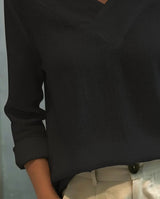 Vera | Women's Asymmetric V-Neck Long Sleeve Linen Look Top