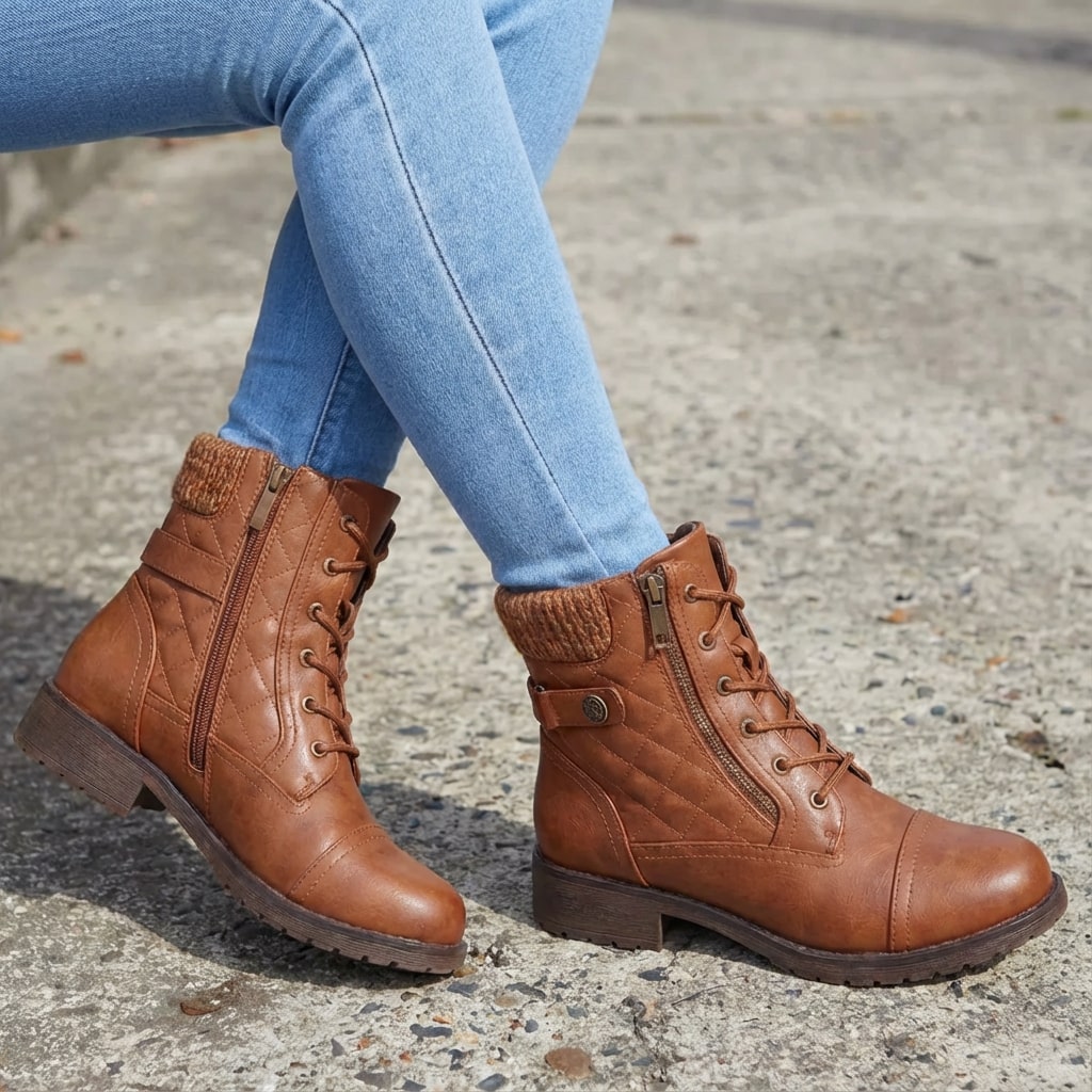 Women’s Quilted Leather Lace-Up Ankle Boots