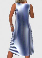 Sailor | Women's Sleeveless Stripe Midi Dress Round Neck