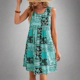 Sage | Women's Boho Patchwork Print Sleeveless Mini Dress