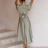 Sienna | Women's Satin Wrap Midi Dress with Flutter Sleeves