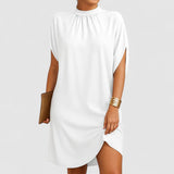 Iris | Women's Mock Neck Shoulder Cutout Dress Short Sleeve