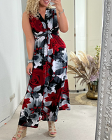 Sacha | Women's Floral Print Sleeveless Maxi Dress V-Neck Pleated Summer Dress