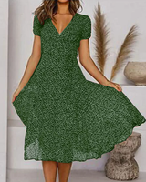 Aurora | Women's V-Neck Puff Sleeve Fit and Flare Midi Dress