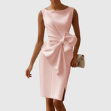Sophia | Women's Sleeveless Boat Neck Midi Dress Side Bow