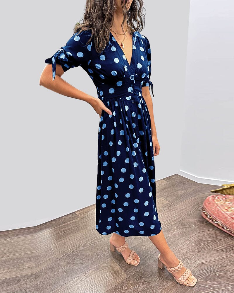 Amelia™ | Polka Dots V-Neck Dress