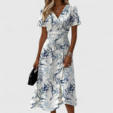 Lily | Women's Floral Wrap Midi Dress Flutter Sleeve V-Neck