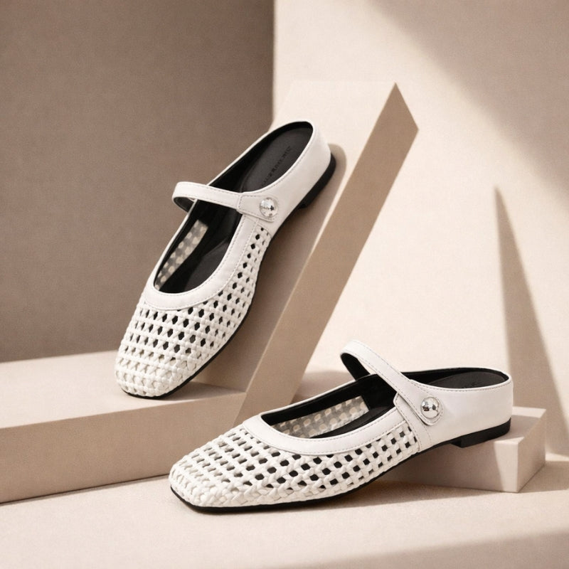 Mira | Women's Woven Mule Flats Mary Jane Strap Slip-On Shoes