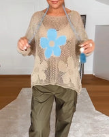 Luna | Women's Oversized Crochet Knit Top with Floral Detail