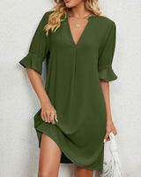 Stella | Women's V-Neck Flutter Sleeve Midi Dress