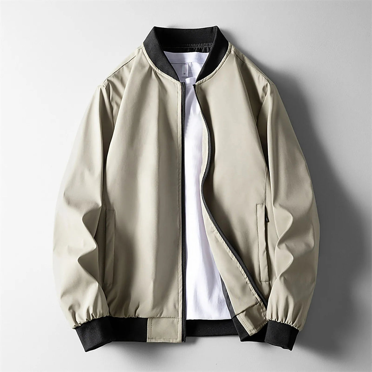 Men’s Lightweight Softshell Bomber Jacket in Beige