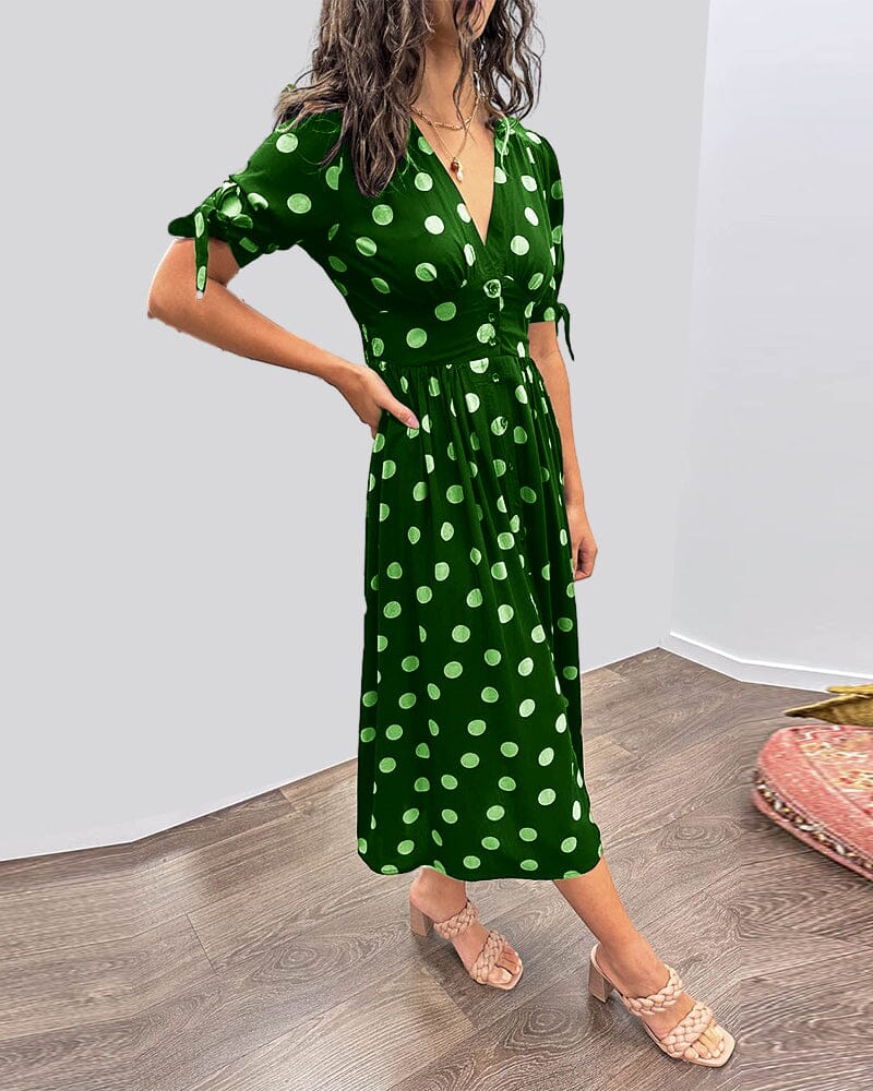 Amelia™ | Polka Dots V-Neck Dress