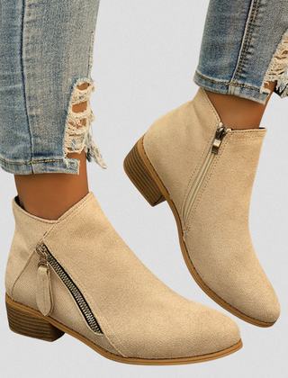 Women's Zip Ankle Boots - All-Day Comfort Fit - Beige